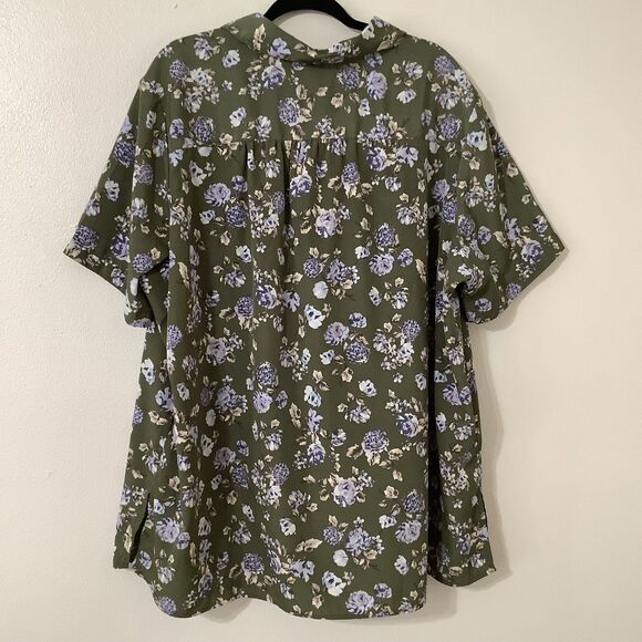 Vintage 90s Green Floral Cottagecore Retro Country Button Up Collared Shirt 2X - Picture 5 of 8